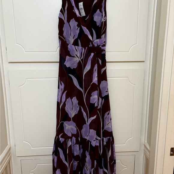 Ann Taylor Plum Floral Wrap Maxi Dress with Lavender Blooms - Picture 13 of 14